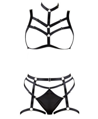 Ensemble soutien-gorge harnais et string porte-jarretelles 